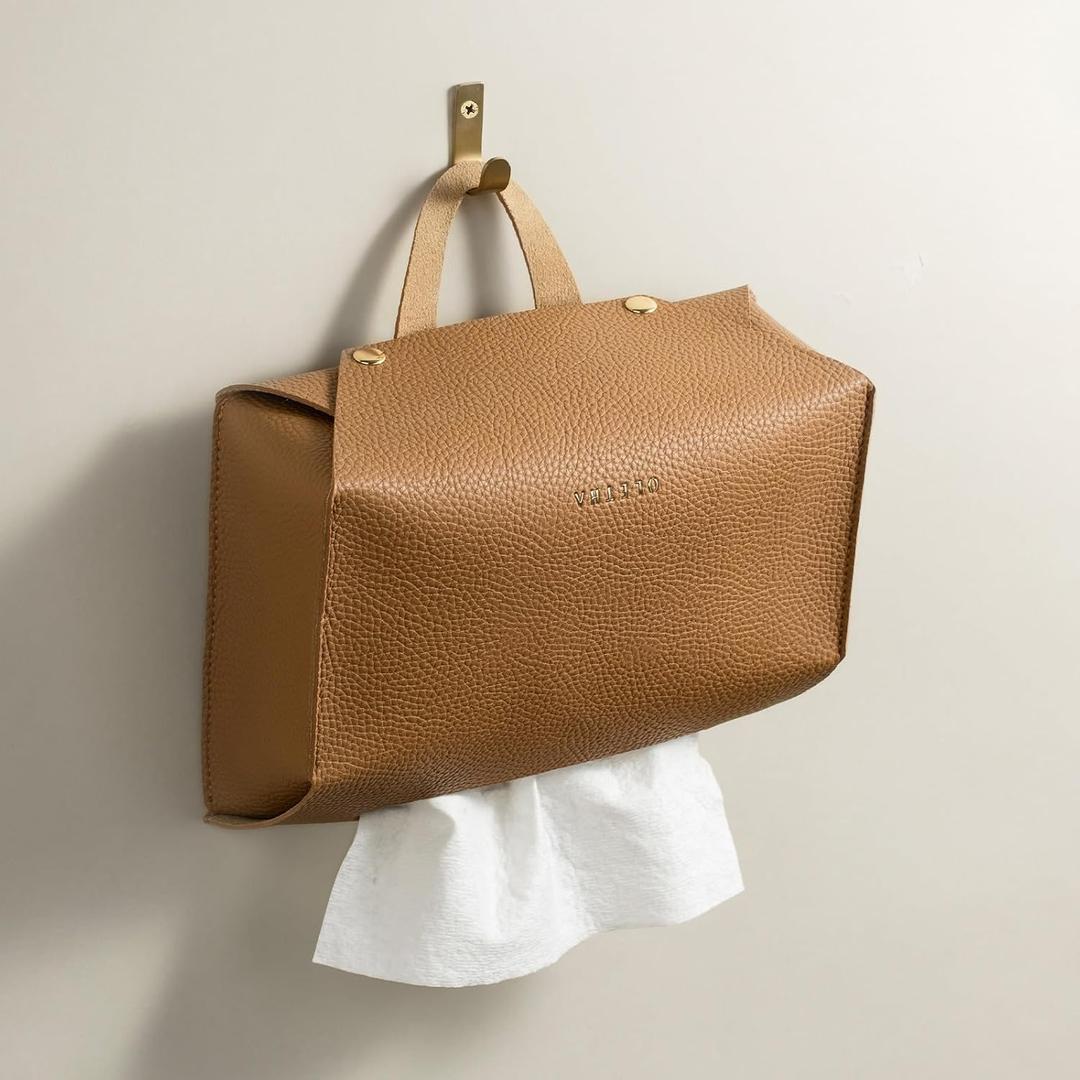 OLETHA Hand Towel Box Cover Compatible with Kleenex Disposable Paper Hand Towels - Bottom Covered & 3-Way Mounting Design - Aesthetic Bathroom Decor Accessories - Pale Brown