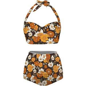 Butterfly Women's Retro Ruched Ruffle High Waist Bikini Set, Flag Tankini Swimsuits Tummy Control Swimwear (Medium)