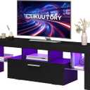 Clikuutory Modern Lighting 51 inch TV Stand with Large Storage Drawer for 32 40 50 55 Inch TVs, TV Console with 20 Color LED Lights, Entertainment Center Media and Open Shelf for Bedroom, Black