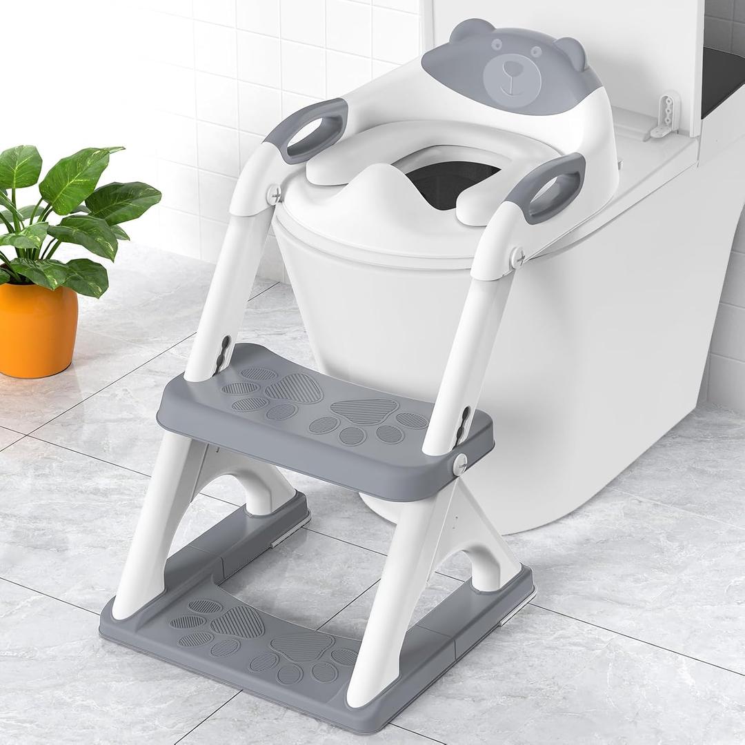 Potty Training Seat, SKYROKU Upgrade Toddler Toilet Seat for Kids Boys Girls, 2 in 1 Potty Training Toilet, Splash Guard Anti-Slip Pad Step Stool,New Sector-Shape Stabilized Base and heavier, Grey 