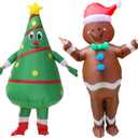 eLUUGIE 2 Packs Inflatable Christmas Costume Cosplay Blowup Costume for Adults/Halloween/Christmas Party (Christmas Tree/Gingerbread Man) One Size