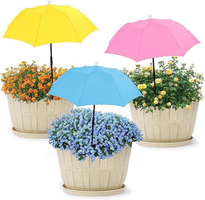 3Pcs Plant Umbrellas for Outdoor Plants, 23.6" Garden Umbrella Shade for Potted Plants and Garden Beds,Provide Shade to Defend Plants From Blazing Sun (1Yellow 1Pink 1Blue)