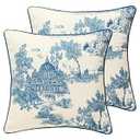 Patdrea Designer Square Throw Pillow Covers Set of 2, Rustic Linen with Chinoiserie Blue Scenery Pattern Pillows Cover, Decorative Pillowcases Cushion for Bed Living Room Outdoor Car, 18 x18 Inches