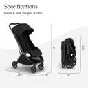UPPAbaby Minu V3 Travel Stroller - Lightweight + Compact Design - One-Hand Fold + Unfold - from Birth + Overhead Compatible - James (Black/Carbon Frame/Black Leather)