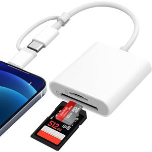 SD Card Reader for iPhone iPad Mac, Dual Connector (Lightening & USB-C) Memory Card Reader, SD Card Adapter to iPhone Support SD/Micro SD Card, Digital Camera Card Viewer to iPhone, Plug and Play