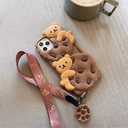 Yatchen Bear Case for iPhone 16 Pro Max,Cute Cookie Bear Kawaii Phone Cases 3D Cartoon Cover with Keychain Strap Lanyard Funny Women Girls Soft Silicone Protector for iPhone 16 Pro Max