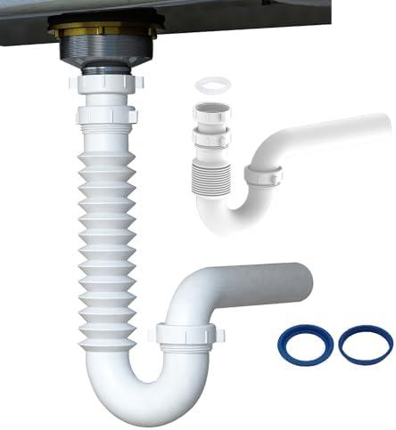 Flexible P Trap for Bathroom Sink, Flex Drain Pipe for Bathroom Sink Drain Kit and Kitchen Sink Drain Kit, 1-1/2" or 1-1/4" Expandable Sink Trap, Slip Joint or Direct Connection 1/2 Inch P Trap Kit