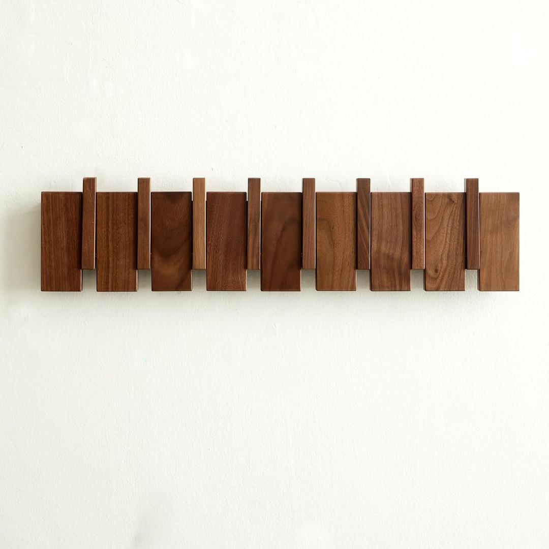 QUELLANCE Wood Coat Rack Wall Mount, Coat Hooks Hanger Wall Mounted, Heavy Duty Wall Coat Rack with 8 Hooks for Hanging Coats/Keys/Hats/Robe&Towels/Plants/Bags, Walnut