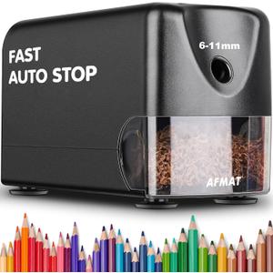 AFMAT Heavy Duty Electric Pencil Sharpener, Classroom Pencil Sharpeners for 6-11mm No.2/Colored Pencils, Auto Stop, Sharp Point, Save Pencils, Teachers Must Haves PSX3 (Black)