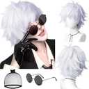 TANTAKO Short Gray Wig with Black Headband Mask and Glasses for Halloween Cosplay Costume