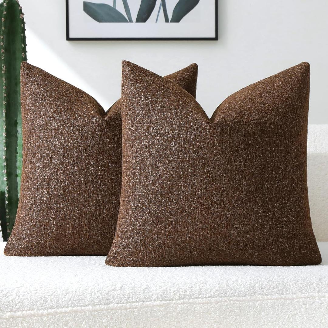 FUTEI Coffee Chenille Decorative Throw Pillow Covers 18x18 Inch Set of 2,Soft Chenille Jacquard Textured Cushion Case,Modern Home Decor for Couch Living Room