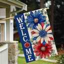4th of July Patriotic House Flag 28x40 Inch Double Sided Outside Independence Memorial Day Summer Daisy Decorative Floral Outdoor Garden Yard Porch Decorations