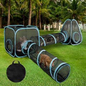 GINDOOR 9.45FT Outdoor Cat Enclosures Portable Cat Playhouse, Pop Up Cats Tent with 33.86x 11.81IN Double Kitty Tunnels DIY in Multiple Ways, Cats Playpen Play Tents for Rabbits and Small Animals