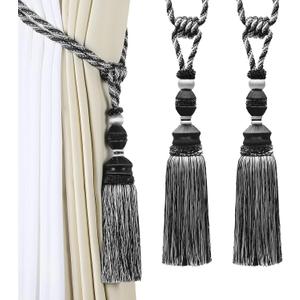Fenghuangwu 2Pcs Curtain Tiebacks Tassel Tie-Backs, Elegant Curtain Tie Backs Holdbacks for Decor-Black (style-1)