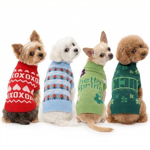 Sunnymove 4 Pack Easter Dog Sweater Dog Spring Outfit Small Cat Knit Sweaters, Seasonal Pet Clothes for Easter, Spring (Small)
