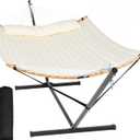 SUNCREAT Hammocks for Outside with Stand Included, Double Hammock with Curved Spreader Bar, Carrying Bag, Beige