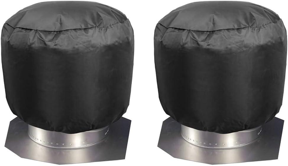 2 Pack 30 * 44cm/12 * 17.5in Turbine Vent Cover Roof Ventilator Cover Heavy Duty Turbine Ventilator Protector Shield Waterproof 420D Oxford Cloth Black