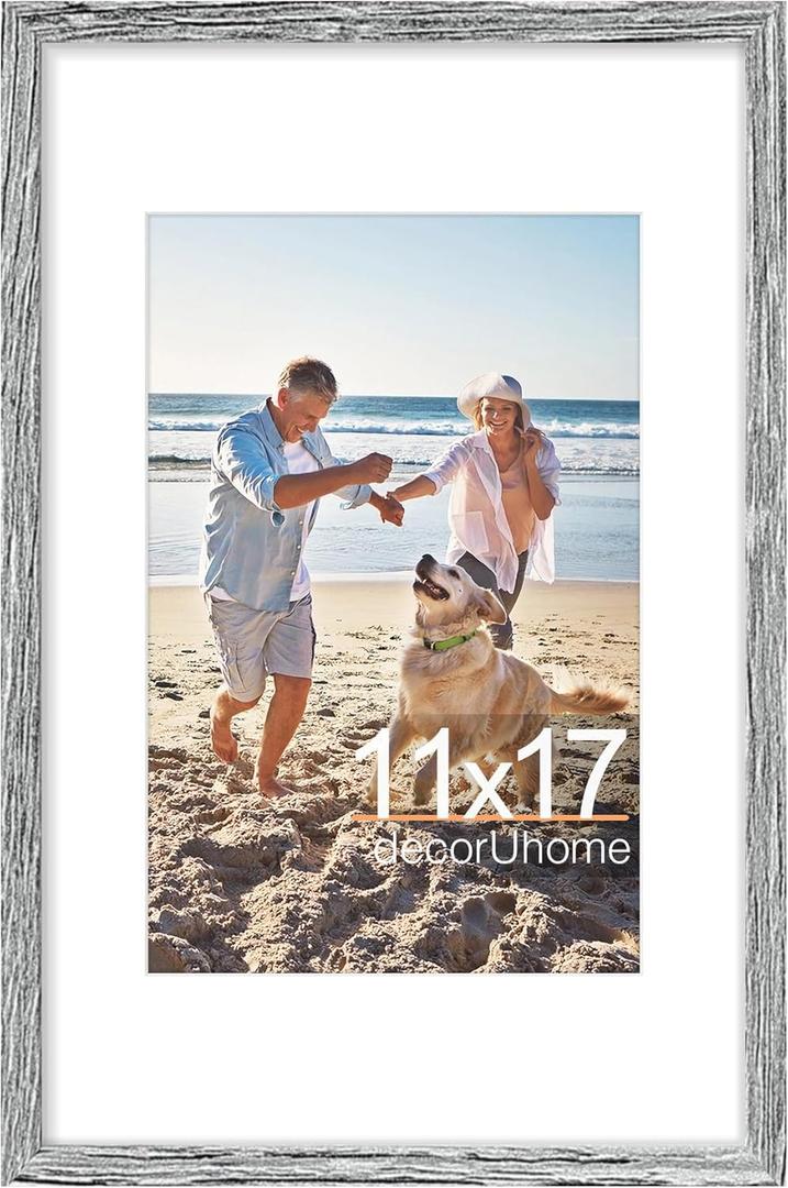 decorUhome 11x17 Picture Frame, Display Pictures 8x12 with Mat or 11x17 without Mat, Wall Hanging Poster Frame, Grey, 1 Pack