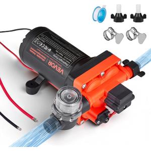 VEVOR RV Water Pump, 12V DC 6 GPM (22.7 L/min), 4-Chamber Self-Priming Diaphragm Water Pump with Automatic Pressure Switch, 70 PSI Max Pressure, On Demand for RV, Caravan, Marine, Yacht, Car Washing