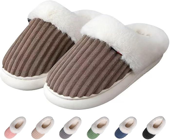 Drecage Womens Fuzzy Slippers Mens, Fleece Lined House Slipper for Ladies, Extra Plush Warm Indoor Outdoor Slippers with Heel Cover & Non-Slip Sole, Cozy Memory Foam Home Shoes, 41-41