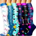 Bluemaple 6 Pack Copper Compression Socks for Women and Men Circulation-Best Support for Medical, Running,Nursing,Athletic (Small-Medium)