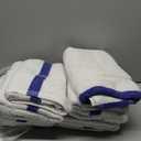 GOLD TEXTILES Bulk Bath Towels White (22x44 Inches) Economy Grade Light Weight Easycare (12 - Blue Stripe)