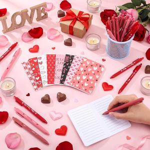 28Pcs Valentine's Day Pens and Notebooks Gift Bulk Valentine's Ballpoint Pens Love Heart Notepads Mini Journals for Valentines