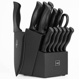 Knife Sets for Kitchen with Block, HUNTER.DUAL 15 Pcs Kitchen Knife Set with Block Self Sharpening, Dishwasher Safe