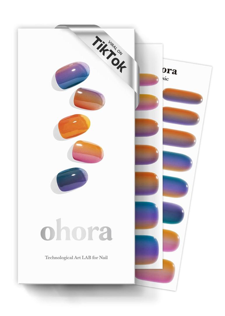 Ohora Semi Cured Gel Nail Strips (N Gradient) - Blue, Ombre, Works with Any UV/LED Lamps, Salon-Quality, Long Lasting, Easy to Apply & Remove - Includes 2 Prep Pads, Nail File & Wooden Stick