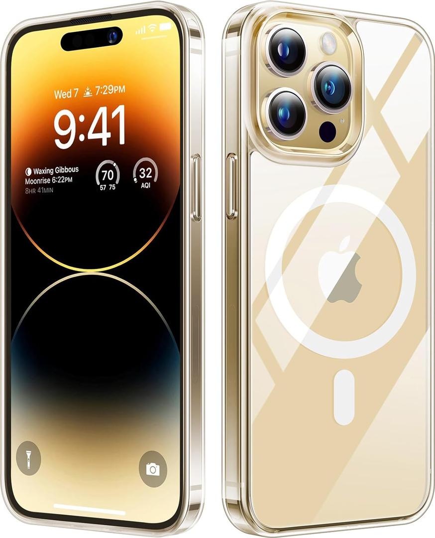 TORRAS Magnetic Clear for iPhone 14 Pro Case, Compatible with MagSafe, Never Yellow, 12 FT Military Grade Drop Tested, Protective Slim Thin Case for iPhone 14 Pro Phone Case, Clear Back/Clear Edge