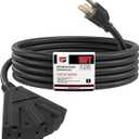 EP 15 Ft Outdoor Extension Cord with 3 Electrical Power Outlets - 16/3 SJTW Black Cable with 3 Prong Grounded Plug for Safety Great for Christmas Lights, Garden and Major Appliances