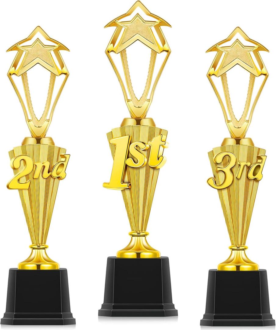 3 Pcs 3rd 2nd 1st Place Trophy First Place Plastic Trophy Award for Sports Tournament Funny Prize Cup for Football Soccer Competitions Reward Ceremony