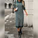 Womens Striped Sweater Dress Fall Knit Crewneck Long Sleeve Baggy Casual Long Dress Loose Autumn Winter Midi Dresses (M)