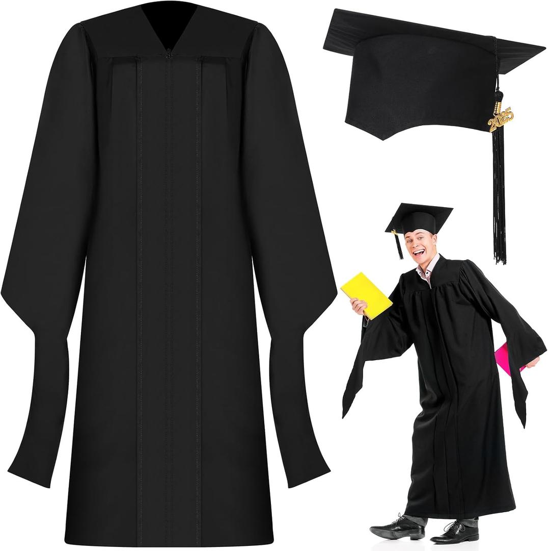 Mepase Master Graduation Cap Gown and Hood 2026 Cotton Matte Black Unisex Master Degree Graduation Regalia with Cap Gown Hood (Black)