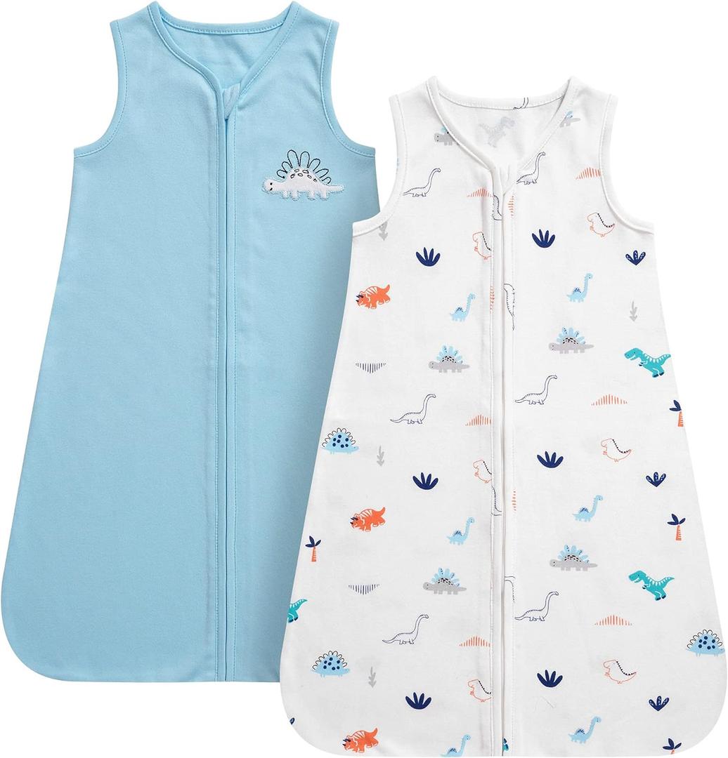DaysU Baby Sleep Sack 18-24 Months 100% Cotton, Baby Boy Wearable Blanket 2-Way Zipper TOG 0.5, Breathable Lightweight Baby Sleeping Bag 2 Pack, Toddler Sleep Sacks 2t, Dinosaur, X-Large