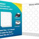 Nicbuy 500 Printable Glossy White 1.5 inch Round Labels, Waterproof Vinyl Sticker Labels for Inkjet or Laser Printer