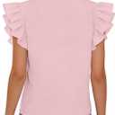 SOFIA'S CHOICE Women Tie Neck Bow Blouse Ruffle Cap Sleeve Work Office Tops Casual Elegant Shirt Pink Small (Pink, S)