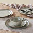 KINGSTONE Stoneware Dinnerware Sets, 12-Piece Reactive Glaze Porcelain Plates and Bowls Sets for 4, Handcrafted Rustic Ceramic Dishes Set, Highly Scratch Resistant, Dishwasher & Microwave Safe, Grey