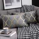 DEZENE Gold Velvet Throw Pillow Covers: 2 Pack 12x20 Inch Rectangular Decorative Pillow Cases for Bedroom Sofa Couch Living Room, Light Grey