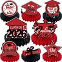 8PCS Graduation Decorations 2026, Class of 2026 Congrats Grad Table Centerpieces Congratulate Graduation Honeycomb Table Toppers for Graduation Party Supplies (Red Black)