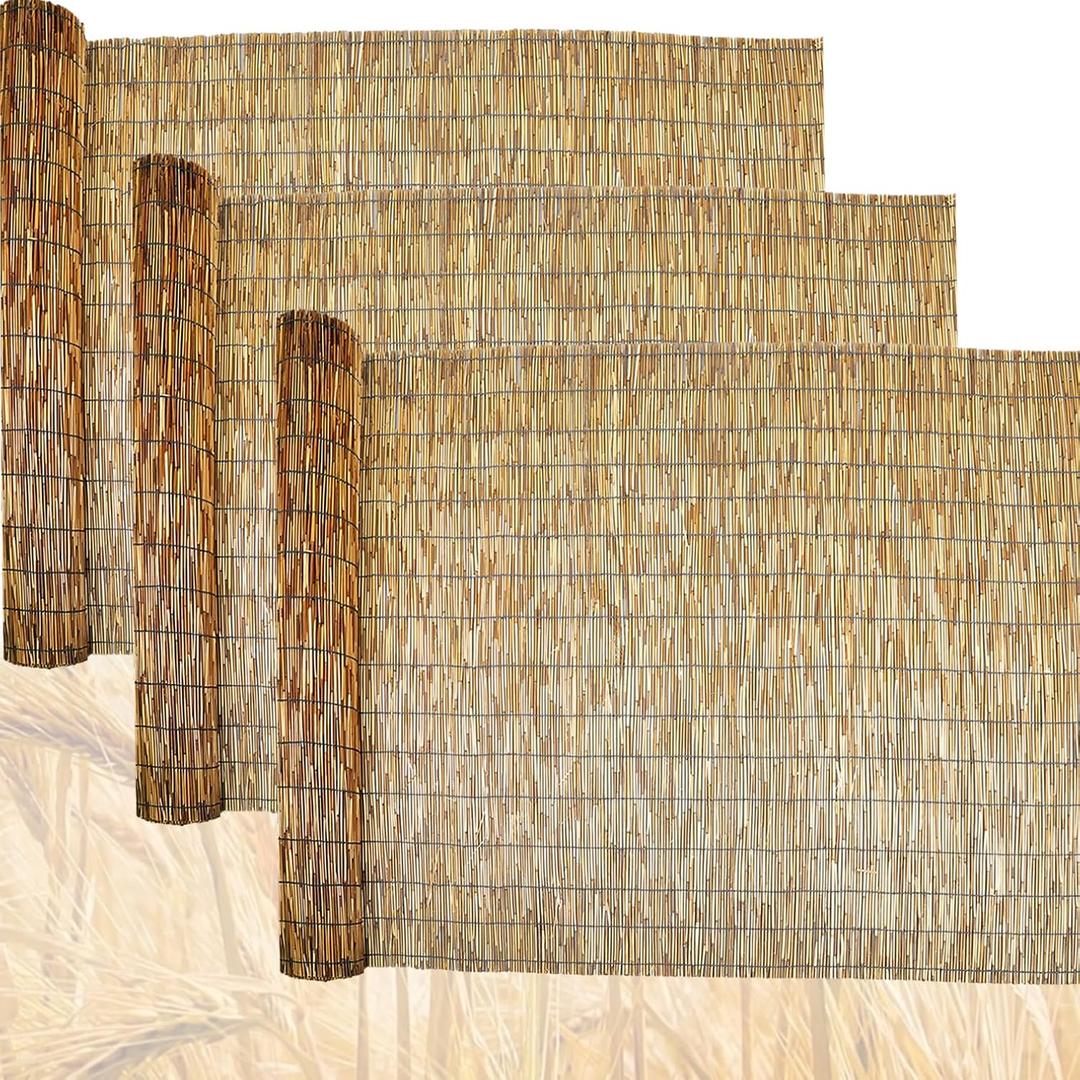 Natural Reed Fencing, 3 Pcs 4 x 16.4 ft Reed Roller Fencing, Patio Screen Decorative Fences for Garden Backyard Patio Balconies, Brown
