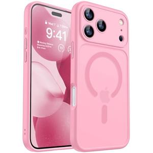 CANSHN Magnetic Compatible with iPhone 17 Pro Max Case, Upgraded [Full Camera Protection] [Compatible with Magsafe] [Translucent Matte] Shockproof Protective Phone Cover 6.9 Inch - Pink