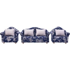 1 12 Scale Doll House Furnitures 3pc Sofa Miniature Dollhouse Toy Parlor Bedroom Decoration AccessoriesBlue-White Flower Sofa