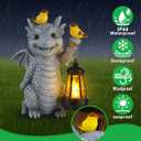 ILLUMINEW Solar Dragon Garden Statue with Lantern and Birds Resin Dinosaur Figurine with LED Light for Yard, Outdoor Decor, Gifts for Mom, Women (Dragon)