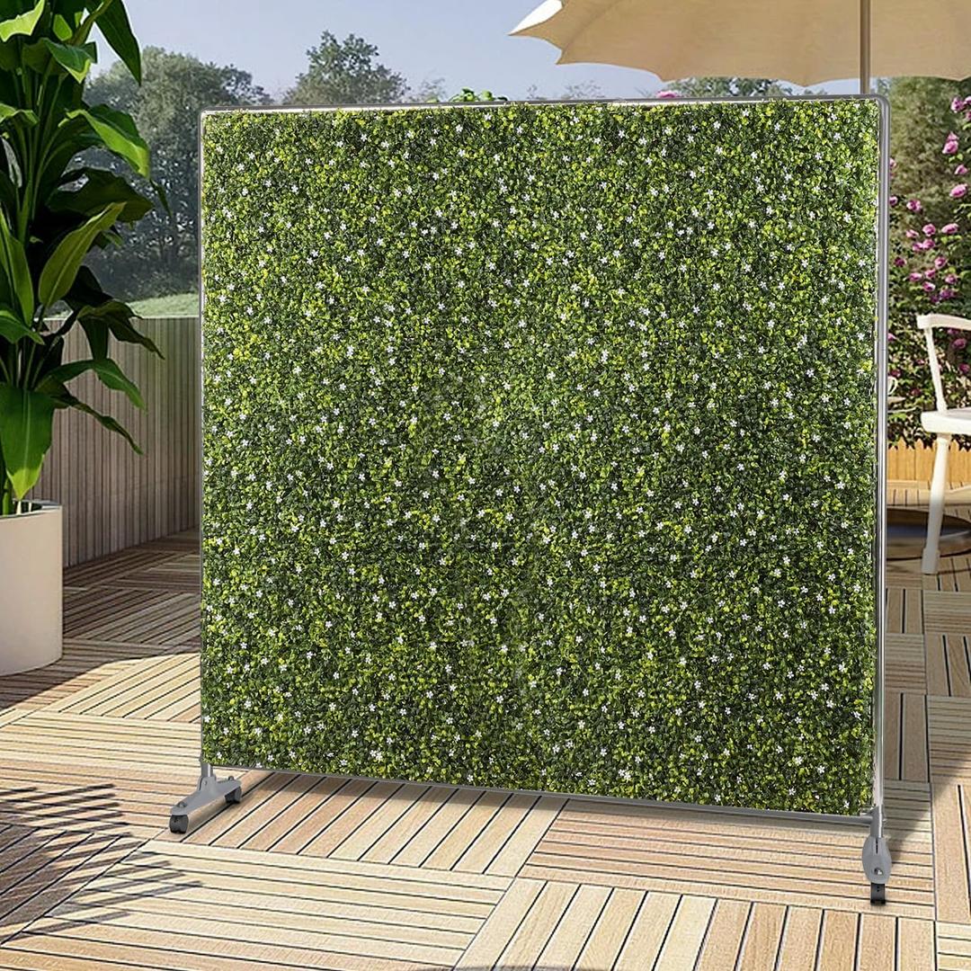 Patio 40" H x 40" W Faux Hedge Wall Room Divider with Wheels, Artificial Boxwood Panels Greenery Wall Privacy Screen Freestanding, Room Partition Decor Mobile Backdrop for Outdoor Indoor