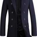 Men's Premium Wool Blend Double Breasted Long Pea Coat (X-Large, Navy Blue)