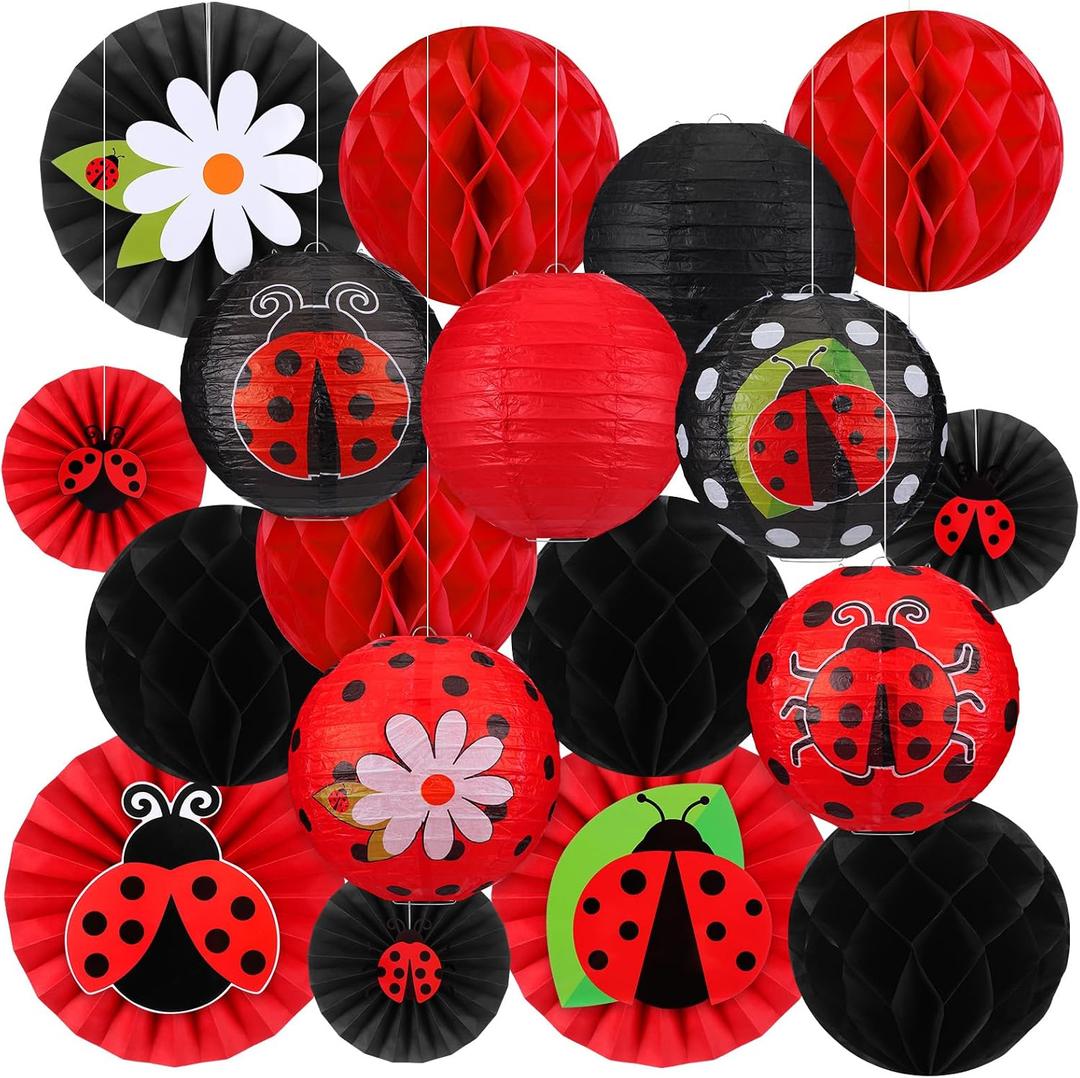 2 x Retisee 18 Pcs Ladybug Party Decorations Kit Red Black Polka Dot Lanterns