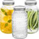 Mason Jars 64 Oz Wide Mouth with Lids 3 Pack, Large Half Gallon Glass Canning Jars for Fermenting, Pickling, Storing Food, Meal Prep, Salad Jam