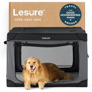 Lesure Shown on TODAY Show Soft Collapsible Dog Crate - 42 Inch Portable Travel Crate for Extra Large Dogs Indoor & Outdoor, 4-Door Foldable Pet Kennel with Mesh Windows, Black