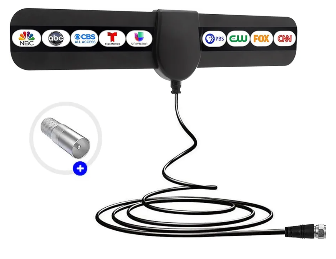 TV Antenna, 2025 New Digital Antenna for Smart TV, Support 360° Reception 4K 1080p All TV's for Local Channels, Smart Switch Amplifier Signal Booster 10.5ft Coax HDTV Cable, Portable Antenna Indoor